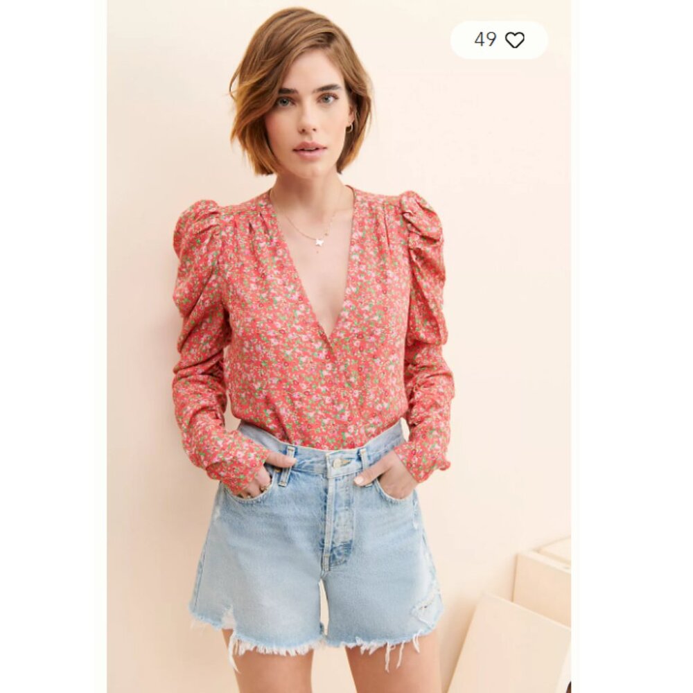 Anthropologie AFRM Danna Surplice Bodysuit Red floral 1X